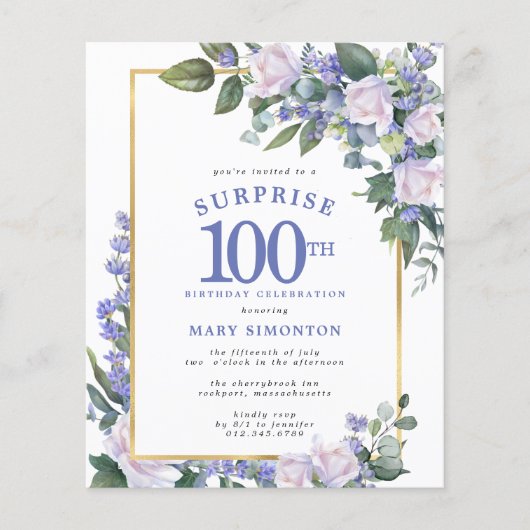 予算100th誕生日サプライズパーティの招待状 (正面)