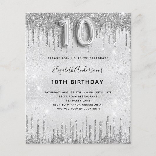 予算10th誕生日シルバーグリッター招待 (正面)