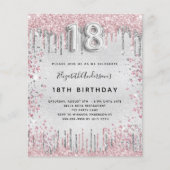 予算18th誕生日シルバーピンクの招待状 (正面)