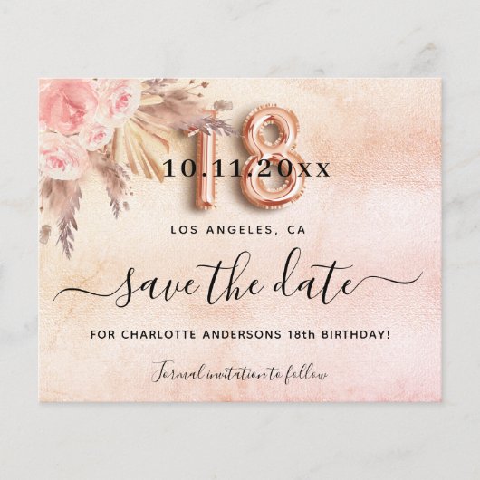 予算18th誕生日パンパバラ日付を保存 (正面)