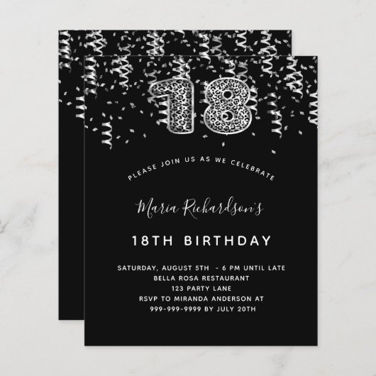 予算18th誕生日ブラックシルバーヒョウパーティー (正面/裏面)