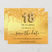 予算18th誕生日金ゴールドグリッター日付を保存 (正面/裏面)