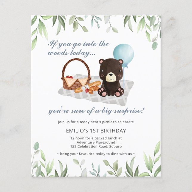 予算1st誕生日テディベアーピクニックブルー (正面)