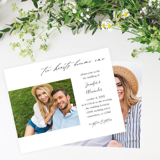 予算2つのハート2つの写真の書結婚跡 チラシ