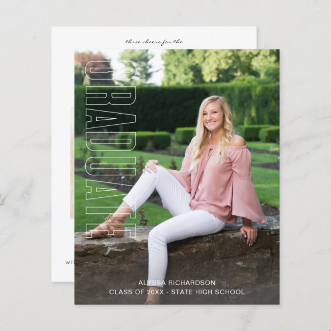 予算2つの写真おもしろい型の卒業発表 (正面/裏面)