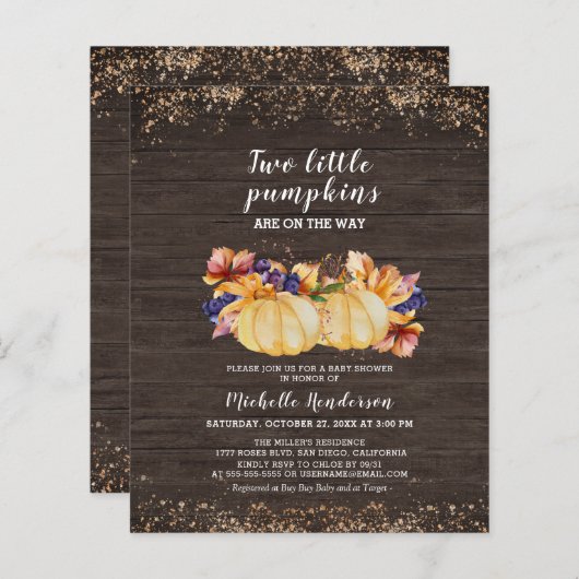 予算2つの小さなカボチャ木製ベビーシャワー (正面/裏面)