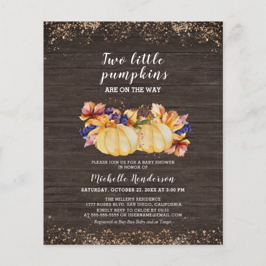 予算2つの小さなカボチャ木製ベビーシャワー (正面)