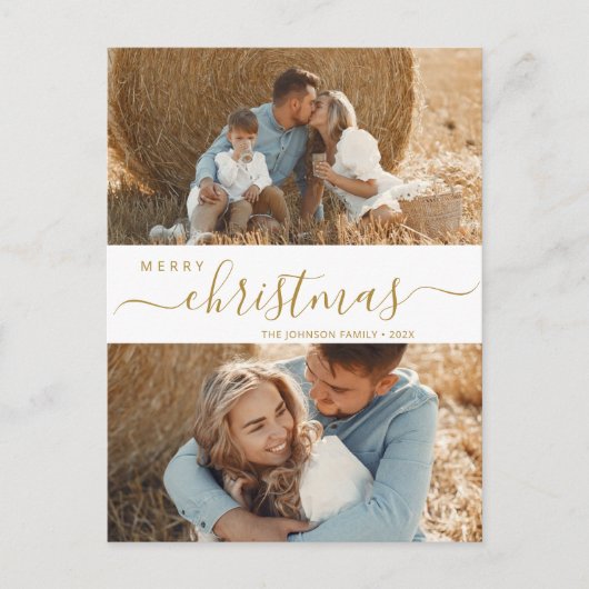 予算2フォトコラージスクリプトクリスマスホリデー シーズンポストカード (正面)