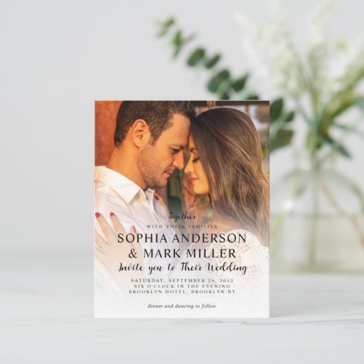 予算2モダン写真スタイリッシュ結婚式招待状 (スタンド正面)