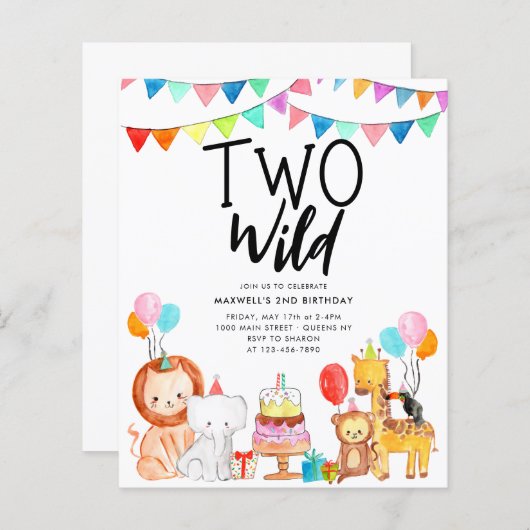 予算2ワイルドサファリパーティー動物2nd誕生日 (正面/裏面)