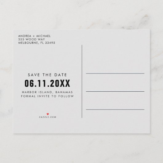 予算2写真結婚式の日付を保存 インビテーションポストカード (裏面)