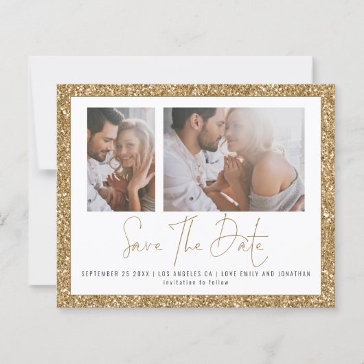 予算2写真金ゴールドグリッター結婚式日付の保存 (正面)