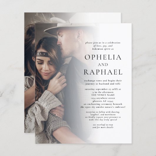 予算2写真QRコードボヘミアンウェディング招待 (正面/裏面)