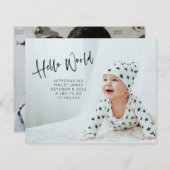 予算2枚の写真こんにちは生まれたばかりの誕生のお知らせ (正面/裏面)