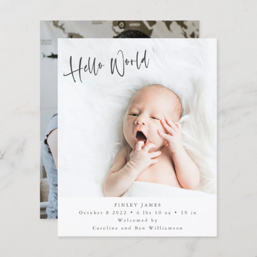 予算2枚の写真こんにちは縦型出産のお知らせ (正面/裏面)