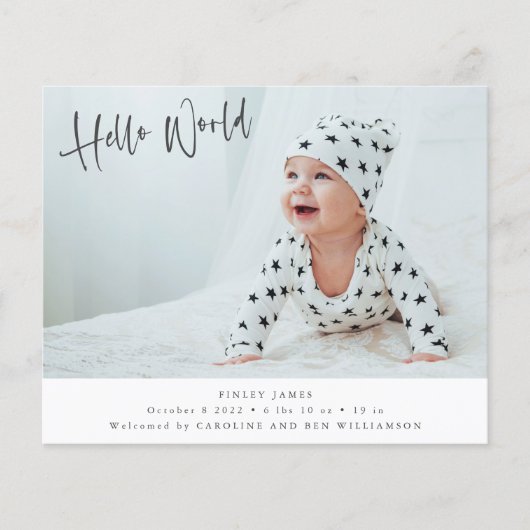 予算2枚の写真Hello World Birth Announcement (正面)