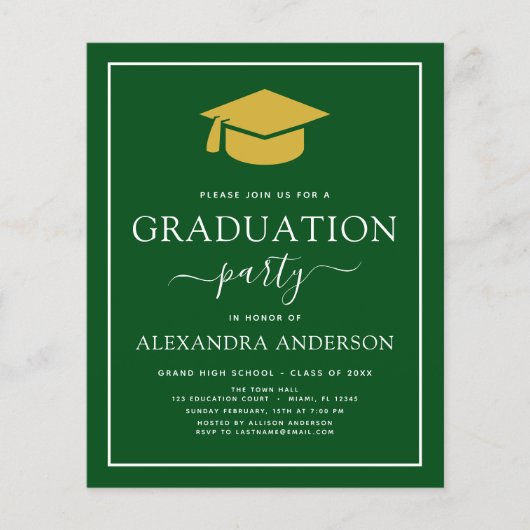 予算2022卒業パーティグリーン金ゴールドチラシ チラシ (正面)