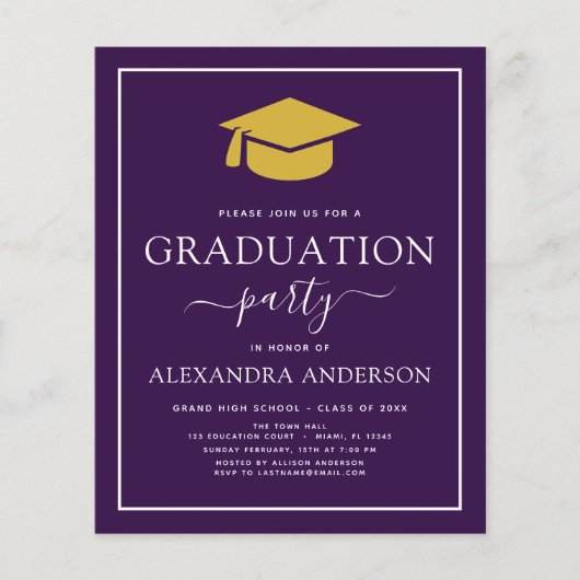 予算2022卒業パーティパープル金ゴールドフライヤー チラシ (正面)