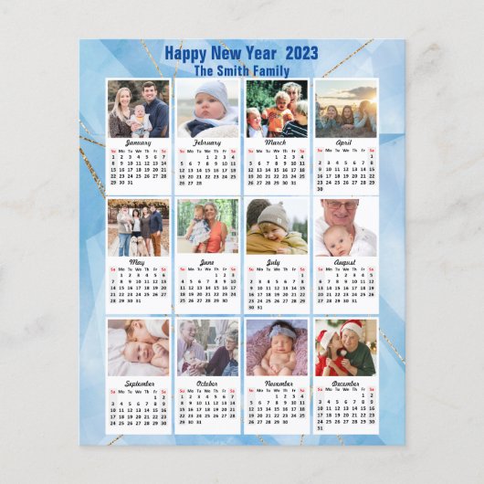 予算2023カレンダファミリモダンフォトブルーカード チラシ (正面)