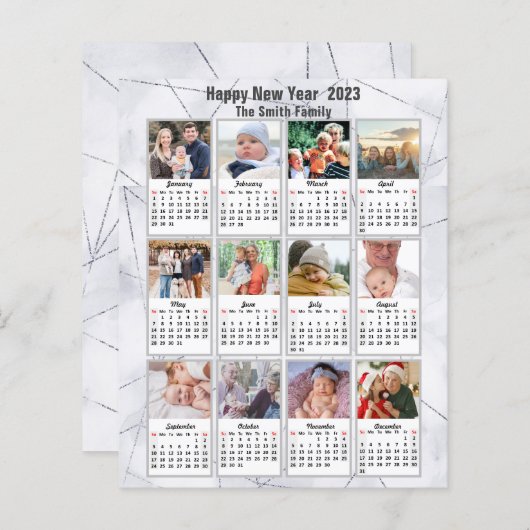 予算2023シルバー金ゴールドファミリーフォトカレンダーカード (正面/裏面)