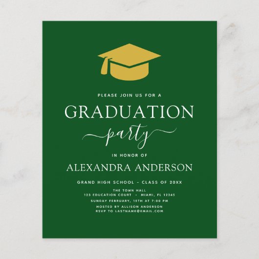 予算2023卒業パーティグリーン金ゴールド チラシ (正面)