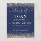 予算2023卒業金ゴールドネイビーブルー招待状 チラシ (正面)