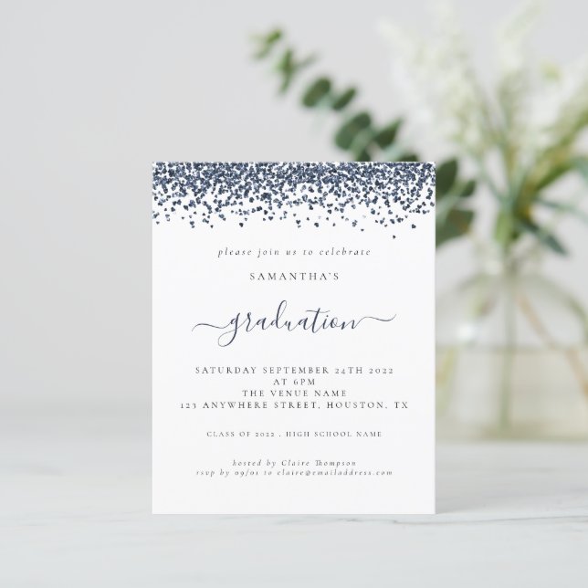 予算2024卒業ネイビーブルーグリッター招待状 (スタンド正面)