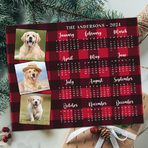 予算2026 Photo Pet Dog Red Plaidカレンダーカード