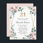 予算21st誕生日フローラ金ゴールドパーティー招待状<br><div class="desc">予算21stバラダスティフローラユーカリ金ゴールドパーティの招待状... ボホ手頃スタイル21st誕生日パーティの招待状は、金ゴールド金属箔の幾何学的フレームにあなたの招待文字の上に埃の多いピンクのバラとユーカリの緑のアレンジ縁どを備えパーソナライズされたている。招待文字の上には、金ゴールド番号21グラフィックがこの誕生日パ感じーティ招待状の豪華さに追加されユニークている。カードの裏は、バラ自身の中で見つかった繊細な赤面ピンクである。すべての文字(「21」文字グラフィックを除く)は、パーソナライズテンプレート上の独自の詳細で簡単に修正できる。</div>