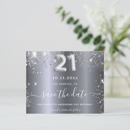 予算21th誕生日シルバーグリッター日付を保存 (スタンド正面)
