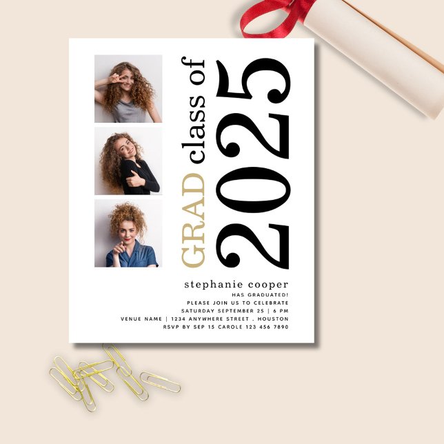 予算3写真2025はっきりした白卒業招待状 (front view)