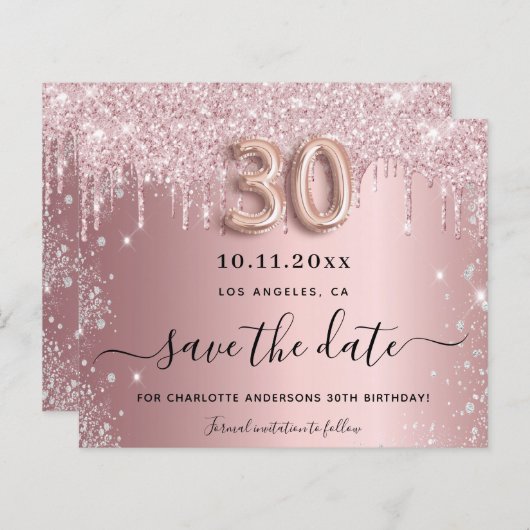 予算30th誕生日赤面グリッター日付を保存 (正面/裏面)