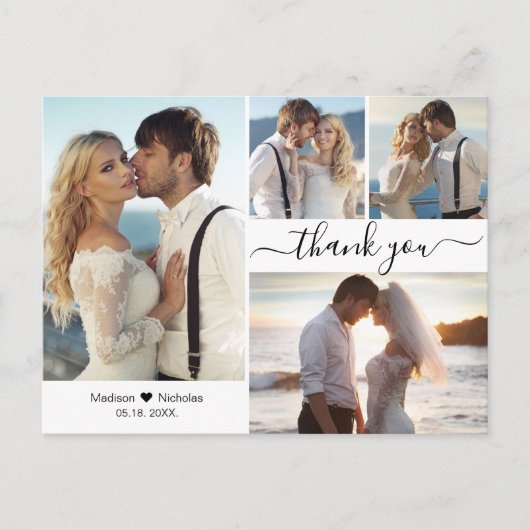 予算4スタイリッシュ写真コラージュ結婚の感謝 ポストカード (正面)