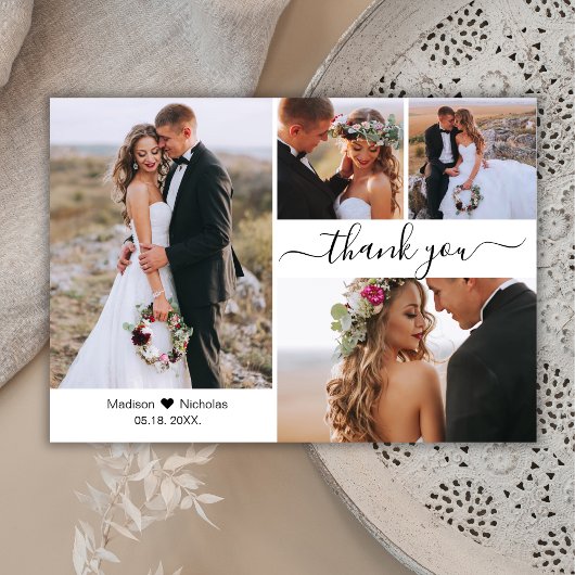 予算4スタイリッシュ写真コラージュ結婚の感謝P ポストカード