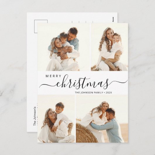 予算4フォトコラージスクリプトクリスマス シーズンポストカード (正面/裏面)