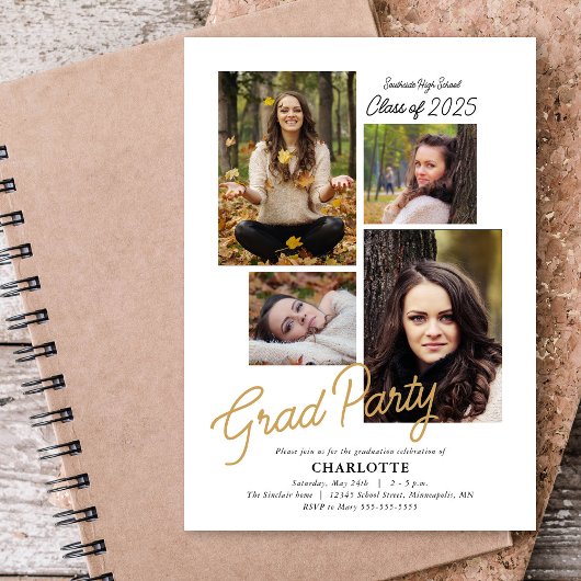 予算4フォトコラージュ卒業パーティー 招待状