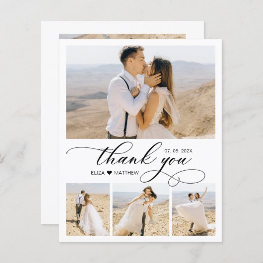 予算4フォトスクリプトハート結婚のサンキューカード (正面/裏面)