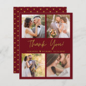 予算4フォトマルーン結婚金ゴールドサンキューカード (正面/裏面)