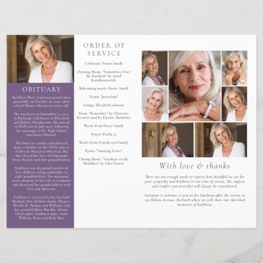 予算4ページのフローラ牡丹の葬儀プログラム (裏面)