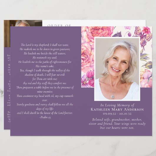 予算4ページのフローラ牡丹の葬儀プログラム (正面/裏面)