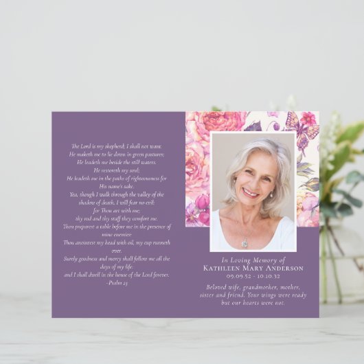 予算4ページのフローラ牡丹の葬儀プログラム (スタンド正面)