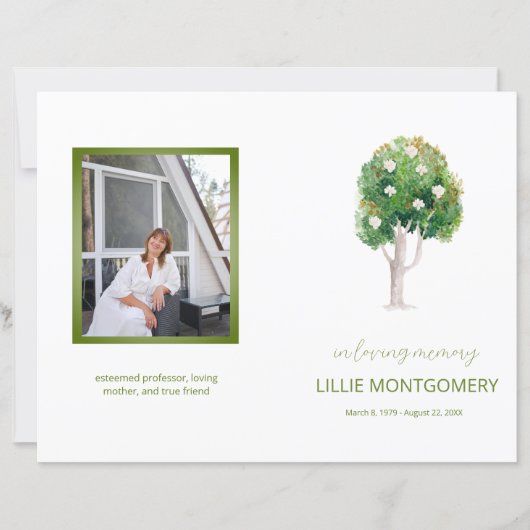 予算4ページのマグノリア・ツリー葬儀プログラム (正面)