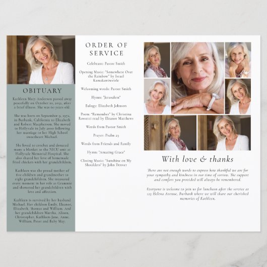 予算4ページのミニマリスト葬儀プログラム (裏面)