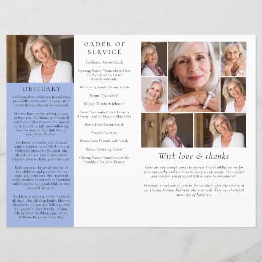 予算4ページのミニマリスト葬儀プログラム (裏面)