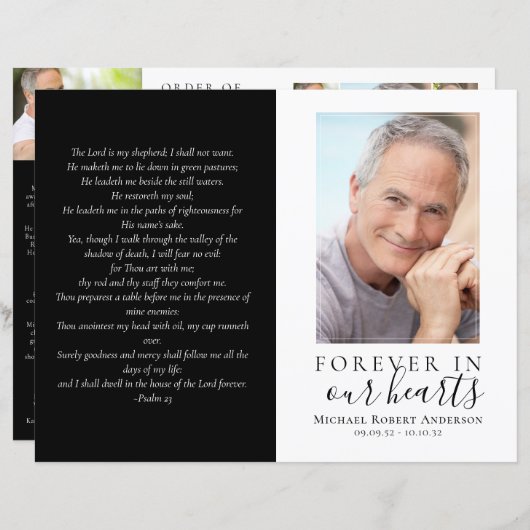 予算4ページのミニマリスト葬儀プログラム (正面/裏面)