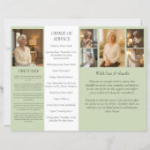 予算4ページの緑の葬儀プログラムの写真レイアウト (裏面)