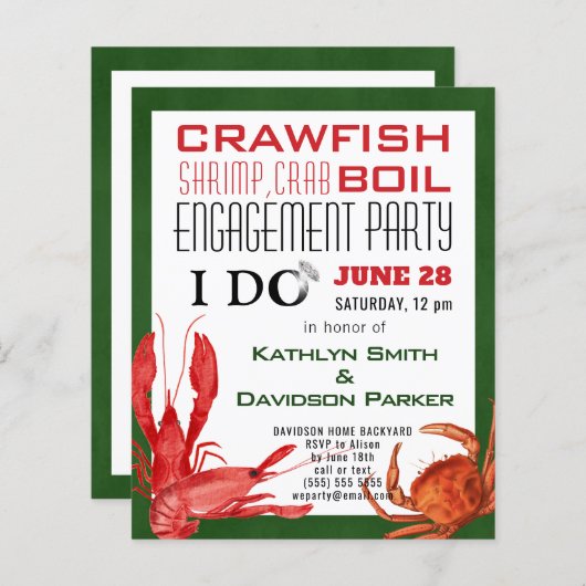 予算4写真婚約シーフードパーティの招待状 (正面/裏面)