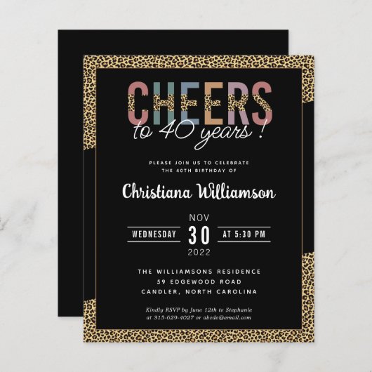 予算40モダンth誕生日パーティーLeopard Print (正面/裏面)