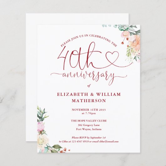 予算40周年記念ハートフローラ招待状 (正面/裏面)