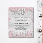 予算40th誕生日シルバーピンクの招待状<br><div class="desc">40歳モダンのスタイリッシュ誕生日パーティーへの魅力的な招待。ピンクフェイクと銀の飾グリッターの塵と銀フェイク色の背景。名前とパーティー・詳細のパーソナライズおよび追加40番はバ書ロンスタイルフォント、スクリプト付き。</div>